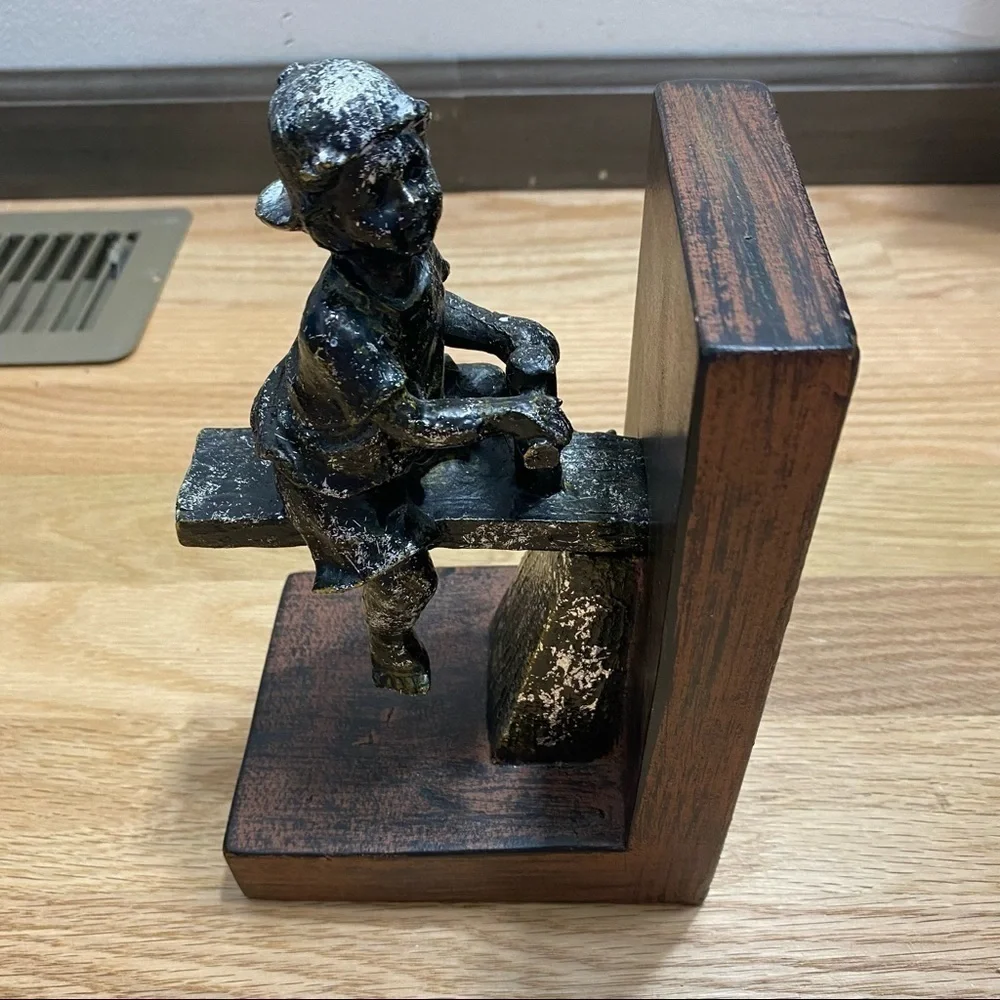 Cast Iron See-Saw Boy Book End Wood Home Decor Heavy